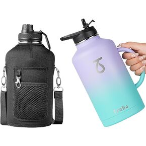 Trebo 40oz Water Bottle Insulated with Handle, Stainless Steel Metal Large Jug,Travel Flask with Straw Spout Lid,Mug Tumbler Cup with Carry Pouch,Keep Cold Hot, Indigo Black