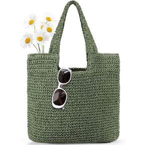 Hand-woven Straw Rattan Beach Tote Bag for Women Large Summer Woven Straw Bag Lightweight Shoulder bag