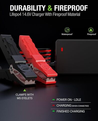 14.6V 5A Smart Charger for 12V LiFepo4 Lithium Battery, Fast Charger with Alligator Clips for 12.8 Volt Lipo Lithium Iron Phosphate Battery LFP Rechargeable Batteries in Saudi Arabia