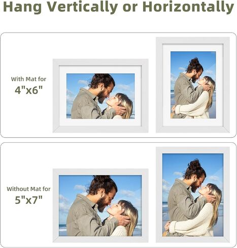 HappyHapi 5x7 Picture Frames, 7 Pack Photo Frames, Display Pictures 5x7 without Mat or 4x6 with Mat, Wall Hanging Photo Frame or Tabletop Display (White) in Saudi Arabia