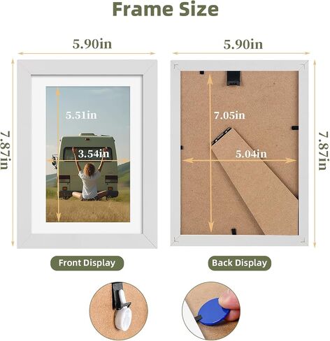 HappyHapi 5x7 Picture Frames, 7 Pack Photo Frames, Display Pictures 5x7 without Mat or 4x6 with Mat, Wall Hanging Photo Frame or Tabletop Display (White) in Saudi Arabia
