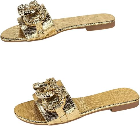 Verdusa Women's Slip On Flat Sandals Metallic Flat Summer Sandals in Saudi Arabia