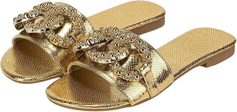 Verdusa Women's Slip On Flat Sandals Metallic Flat Summer Sandals in Saudi Arabia