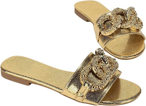 Verdusa Women's Slip On Flat Sandals Metallic Flat Summer Sandals in Saudi Arabia