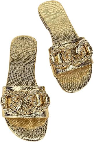 Verdusa Women's Slip On Flat Sandals Metallic Flat Summer Sandals in Saudi Arabia