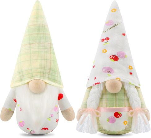 Set of 2 Spring Gnomes Plush Cherry Easter Decorations Gift Handmade Buffalo Plaid Elf Dwarf Figurines for Home Farmhouse Tiered Tray Holiday Festival Party Scandinavian Tomte in Saudi Arabia