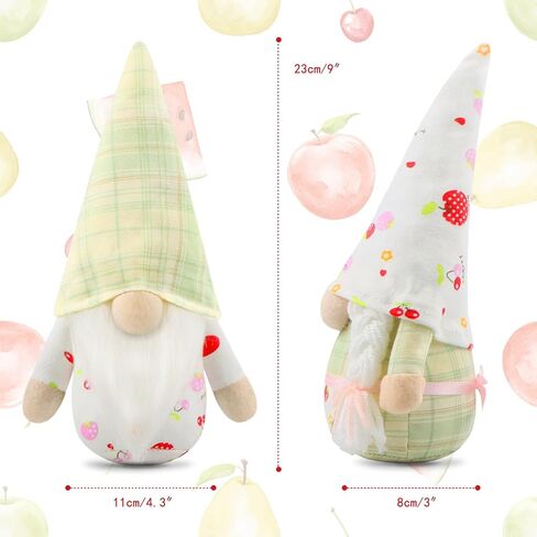 Set of 2 Spring Gnomes Plush Cherry Easter Decorations Gift Handmade Buffalo Plaid Elf Dwarf Figurines for Home Farmhouse Tiered Tray Holiday Festival Party Scandinavian Tomte in Saudi Arabia