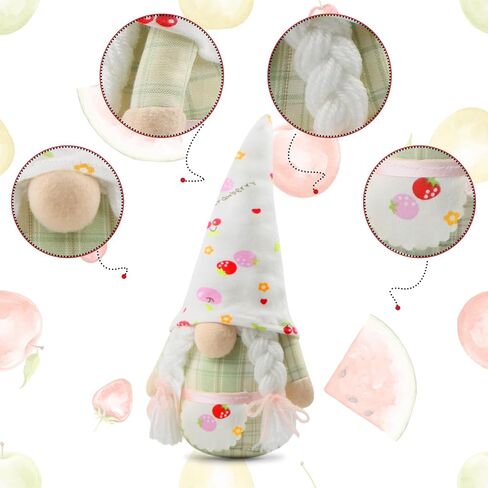 Set of 2 Spring Gnomes Plush Cherry Easter Decorations Gift Handmade Buffalo Plaid Elf Dwarf Figurines for Home Farmhouse Tiered Tray Holiday Festival Party Scandinavian Tomte in Saudi Arabia