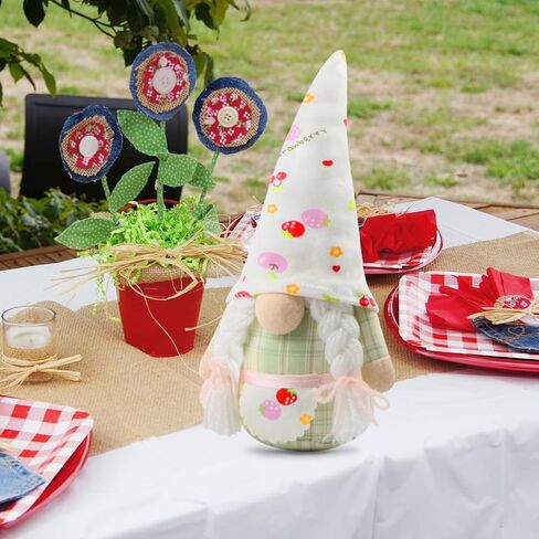 Set of 2 Spring Gnomes Plush Cherry Easter Decorations Gift Handmade Buffalo Plaid Elf Dwarf Figurines for Home Farmhouse Tiered Tray Holiday Festival Party Scandinavian Tomte in Saudi Arabia