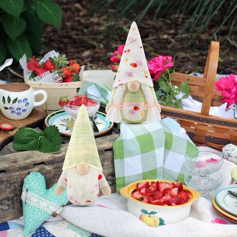 Set of 2 Spring Gnomes Plush Cherry Easter Decorations Gift Handmade Buffalo Plaid Elf Dwarf Figurines for Home Farmhouse Tiered Tray Holiday Festival Party Scandinavian Tomte in Saudi Arabia