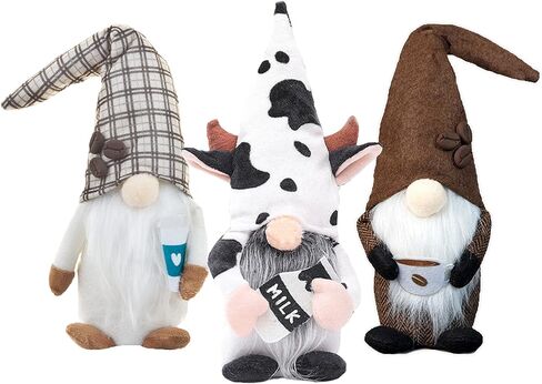 2 جنوم القهوة و1 حليب البقر جنوم القطيفة، ديكورات منزلية لمطبخ المزرعة في بار القهوة، زخارف يدوية لطيفة، هدية قزم سويدي قزم لعيد الميلاد وعيد الحب وعيد الشكر in Kuwait