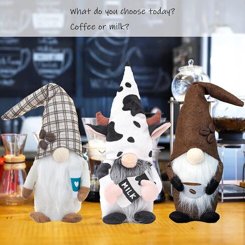 2 جنوم القهوة و1 حليب البقر جنوم القطيفة، ديكورات منزلية لمطبخ المزرعة في بار القهوة، زخارف يدوية لطيفة، هدية قزم سويدي قزم لعيد الميلاد وعيد الحب وعيد الشكر in Kuwait