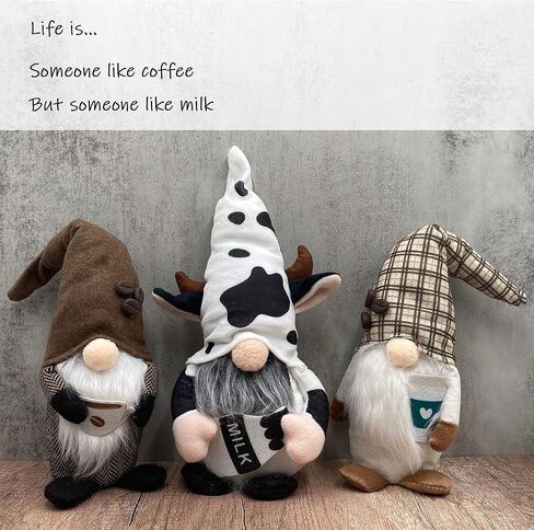 2 جنوم القهوة و1 حليب البقر جنوم القطيفة، ديكورات منزلية لمطبخ المزرعة في بار القهوة، زخارف يدوية لطيفة، هدية قزم سويدي قزم لعيد الميلاد وعيد الحب وعيد الشكر in Kuwait