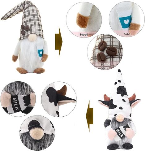 2 جنوم القهوة و1 حليب البقر جنوم القطيفة، ديكورات منزلية لمطبخ المزرعة في بار القهوة، زخارف يدوية لطيفة، هدية قزم سويدي قزم لعيد الميلاد وعيد الحب وعيد الشكر in Kuwait
