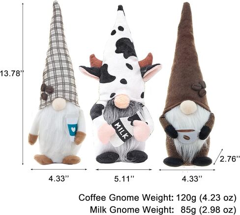 2 جنوم القهوة و1 حليب البقر جنوم القطيفة، ديكورات منزلية لمطبخ المزرعة في بار القهوة، زخارف يدوية لطيفة، هدية قزم سويدي قزم لعيد الميلاد وعيد الحب وعيد الشكر in Kuwait