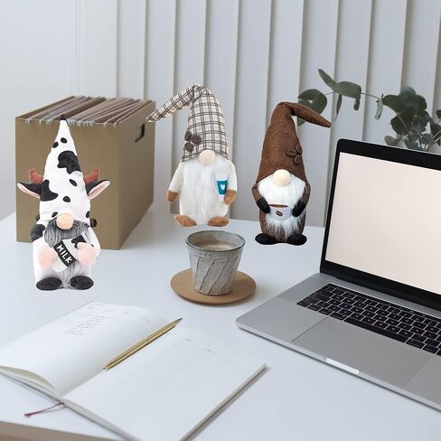 2 جنوم القهوة و1 حليب البقر جنوم القطيفة، ديكورات منزلية لمطبخ المزرعة في بار القهوة، زخارف يدوية لطيفة، هدية قزم سويدي قزم لعيد الميلاد وعيد الحب وعيد الشكر in Kuwait