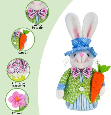 ديكورات أرنب عيد الفصح جنوم للمنزل، ديكورات الربيع، هدايا الربيع، ديكور مصنوع يدويًا من السويدية، تومتي قزم، دمية أرنب محشوة، قطيفة مع جزر وهدايا الزهور للأطفال in Kuwait