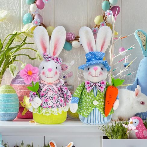 ديكورات أرنب عيد الفصح جنوم للمنزل، ديكورات الربيع، هدايا الربيع، ديكور مصنوع يدويًا من السويدية، تومتي قزم، دمية أرنب محشوة، قطيفة مع جزر وهدايا الزهور للأطفال in Kuwait