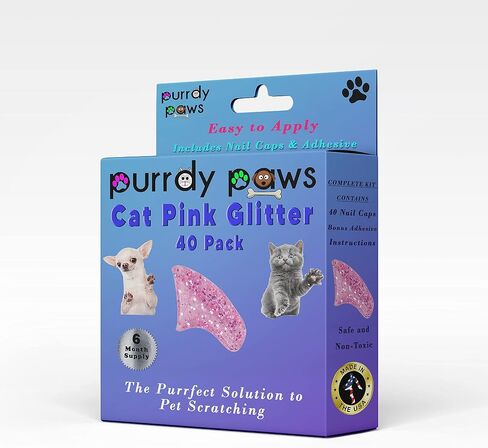 Purrdy Paws 6 Month Supply Soft Nail Caps for Cats Pink Glitter Medium - Extra Adhesives in Saudi Arabia