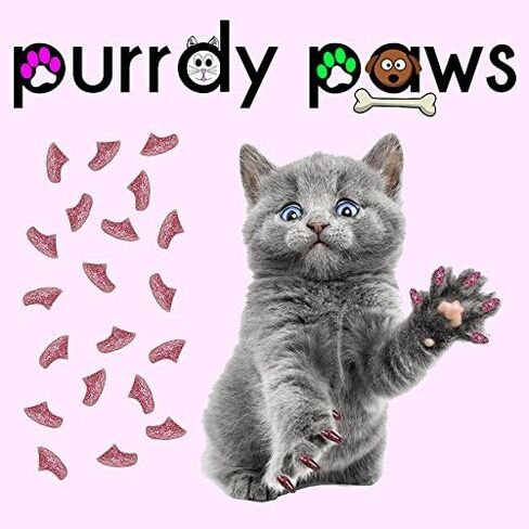 Purrdy Paws 6 Month Supply Soft Nail Caps for Cats Pink Glitter Medium - Extra Adhesives in Saudi Arabia