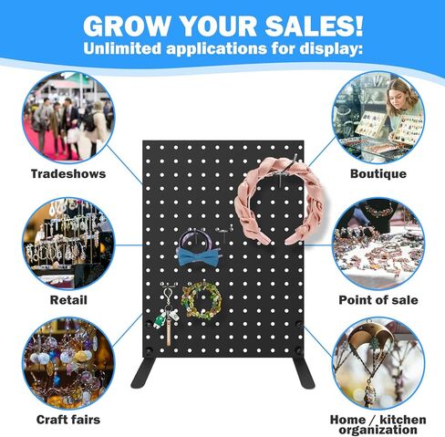 حامل عرض Pegboard مع 10 خطافات ربط لعروض البيع بالتجزئة والمعارض - رف عرض بضائع المنتجات المعدنية لبيع الملحقات، وحوامل العرض للبوتيك والمتاجر والبائعين والأحداث in Kuwait