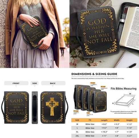 Bible Cover and Bookmarks Leather Bible Carry Case with Zipper Waterproof Church Bag for Men Women Size M-2XL in Saudi Arabia