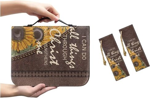 Bible Cover and Bookmarks Leather Bible Carry Case with Zipper Waterproof Church Bag for Men Women Size M-2XL in Saudi Arabia