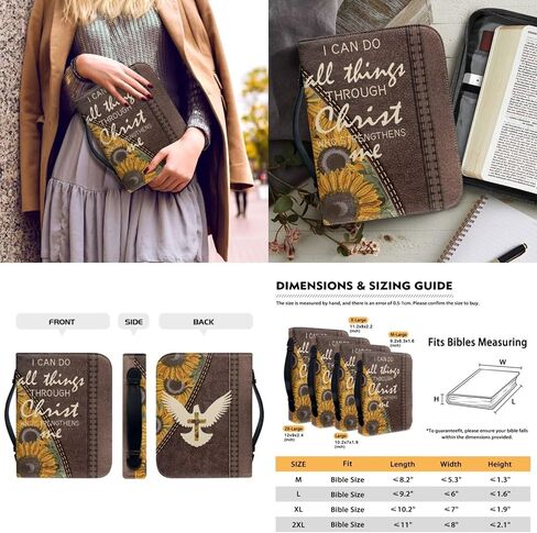 Bible Cover and Bookmarks Leather Bible Carry Case with Zipper Waterproof Church Bag for Men Women Size M-2XL in Saudi Arabia