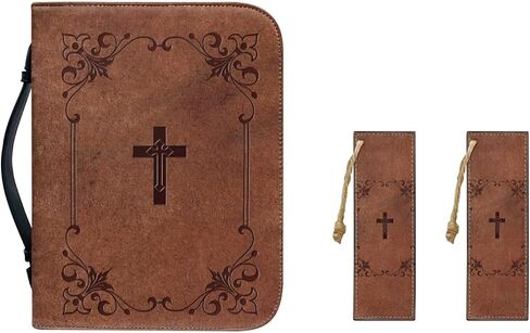 Bible Cover and Bookmarks Leather Bible Carry Case with Zipper Waterproof Church Bag for Men Women Size M-2XL in Saudi Arabia