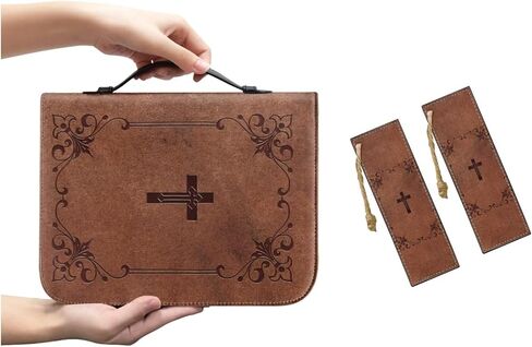 Bible Cover and Bookmarks Leather Bible Carry Case with Zipper Waterproof Church Bag for Men Women Size M-2XL in Saudi Arabia