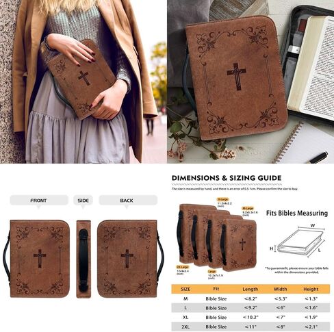 Bible Cover and Bookmarks Leather Bible Carry Case with Zipper Waterproof Church Bag for Men Women Size M-2XL in Saudi Arabia