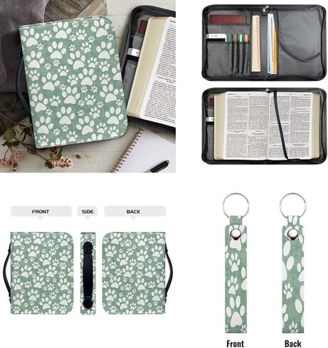 Dog Paws Print Bible Cover for Women Men Teens Girls Boys PU Leather Bible Cover Case Book Carrying Bag with Handle and Pocket Bible Organizer Pen Holder in Saudi Arabia