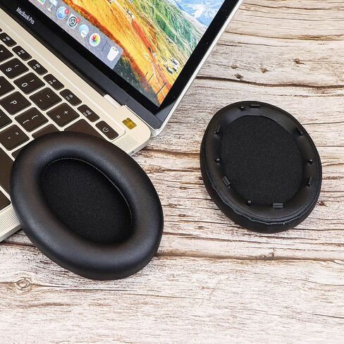 استبدال وسائد الأذن لسماعات الرأس Sony WH-1000XM3 (WH1000XM3) فوق الأذن، وسائد الأذن مع إسفنج ميموري عازل للضوضاء عالي الكثافة، جلد بروتين ناعم - أسود in Kuwait