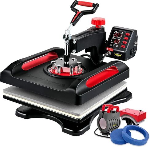 VEVOR Pro Heat Press Machine, 12 x 15 Inches, Fast Heating, 5 in 1 Combo 360 Swing Away Digital Sublimation T-Shirt Vinyl Transfer Printer with Anti-Scald Surface, Hat, Mug, Plate, ETL Listed, Black in Saudi Arabia