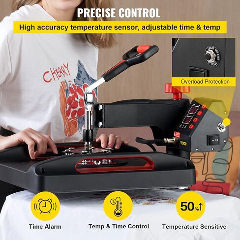 VEVOR Pro Heat Press Machine, 12 x 15 Inches, Fast Heating, 5 in 1 Combo 360 Swing Away Digital Sublimation T-Shirt Vinyl Transfer Printer with Anti-Scald Surface, Hat, Mug, Plate, ETL Listed, Black in Saudi Arabia