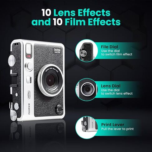 حزمة كاميرا Fujifilm Mini EVO Hybrid الفورية مع 20 ورقة فيلم فورية + بطاقة ذاكرة 32 جيجابايت + حقيبة حمل + حامل ثلاثي مرن + قطعة قماش للتنظيف BluebirdSales (أسود) in Kuwait