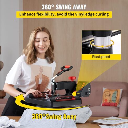 VEVOR Pro Heat Press Machine, 12 x 15 Inches, Fast Heating, 5 in 1 Combo 360 Swing Away Digital Sublimation T-Shirt Vinyl Transfer Printer with Anti-Scald Surface, Hat, Mug, Plate, ETL Listed, Black in Saudi Arabia