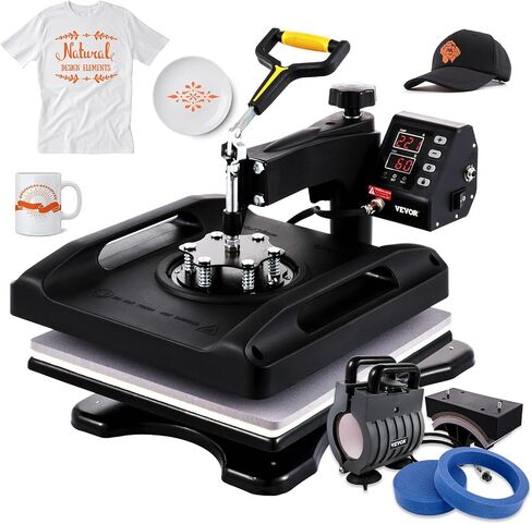 VEVOR Pro Heat Press Machine, 12 x 15 Inches, Fast Heating, 5 in 1 Combo 360 Swing Away Digital Sublimation T-Shirt Vinyl Transfer Printer with Anti-Scald Surface, Hat, Mug, Plate, ETL Listed, Black in Saudi Arabia