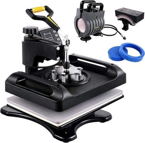 VEVOR Pro Heat Press Machine, 12 x 15 Inches, Fast Heating, 5 in 1 Combo 360 Swing Away Digital Sublimation T-Shirt Vinyl Transfer Printer with Anti-Scald Surface, Hat, Mug, Plate, ETL Listed, Black in Saudi Arabia