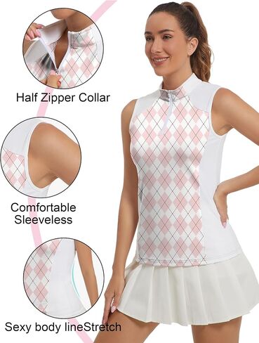 Women's Sleeveless Golf Shirts Moisture Wicking Tank Top Printed Polo Tennis Athletic Running Shirt in Saudi Arabia