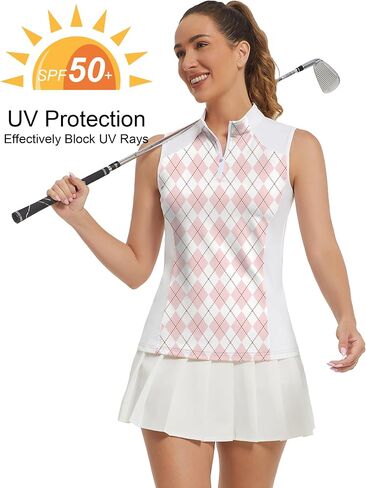 Women's Sleeveless Golf Shirts Moisture Wicking Tank Top Printed Polo Tennis Athletic Running Shirt in Saudi Arabia