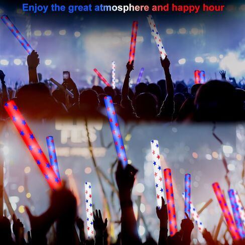 Junkin 4th of July Glow Sticks السائبة 15.8 "أحمر أبيض أزرق توهج العصي عيد الاستقلال LED العصي الرغوية مع نمط نجمة العصي الخفيفة الوطنية لحفلة عيد ميلاد يوم الذكرى، 3 وضع وامض (36 جهاز كمبيوتر شخصى) in Saudi Arabia