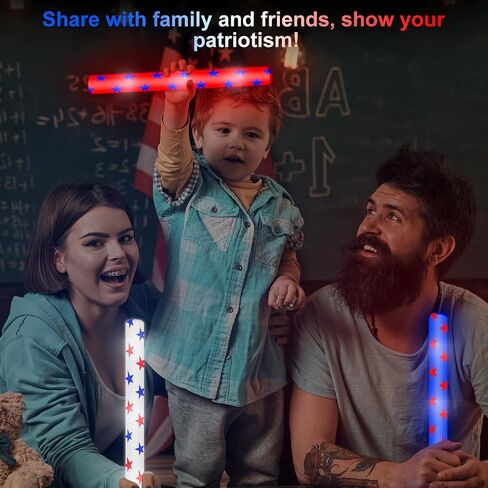 Junkin 4th of July Glow Sticks السائبة 15.8 "أحمر أبيض أزرق توهج العصي عيد الاستقلال LED العصي الرغوية مع نمط نجمة العصي الخفيفة الوطنية لحفلة عيد ميلاد يوم الذكرى، 3 وضع وامض (36 جهاز كمبيوتر شخصى) in Saudi Arabia
