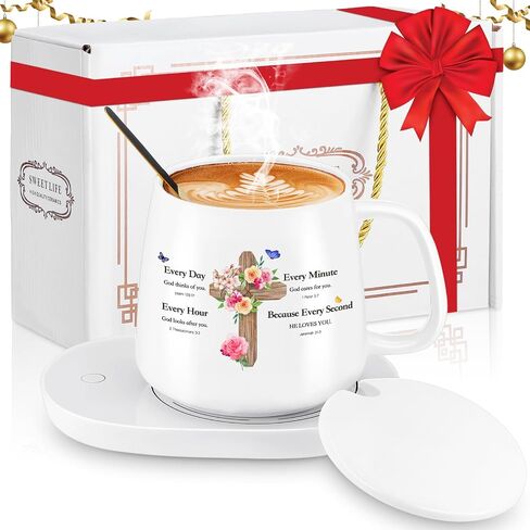 Suclain Christian Coffee Mug with Warmer Set for Women 13.5 oz Coffee Cup Mug Warmer for Desk Inspirational Electric Cup Warmer with Auto Shut Off for Home Office Mother Teacher Gifts(Cross) in Saudi Arabia