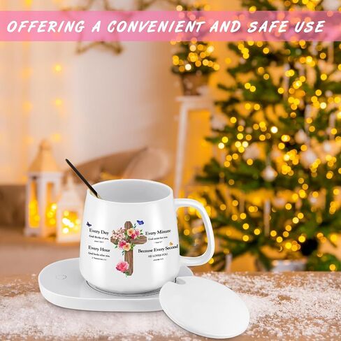 Suclain Christian Coffee Mug with Warmer Set for Women 13.5 oz Coffee Cup Mug Warmer for Desk Inspirational Electric Cup Warmer with Auto Shut Off for Home Office Mother Teacher Gifts(Cross) in Saudi Arabia