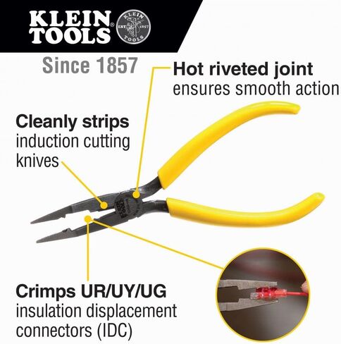 Klein Tools VDV026-049 Crimping Long Nose Pliers With Curved Handles, Grooved Jaws and Induction Hardened Steel in Saudi Arabia
