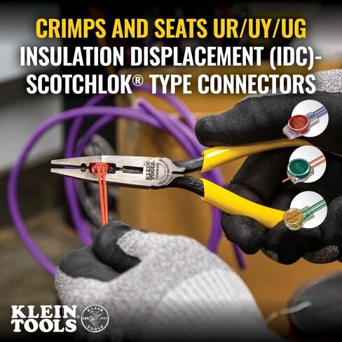 Klein Tools VDV026-049 Crimping Long Nose Pliers With Curved Handles, Grooved Jaws and Induction Hardened Steel in Saudi Arabia