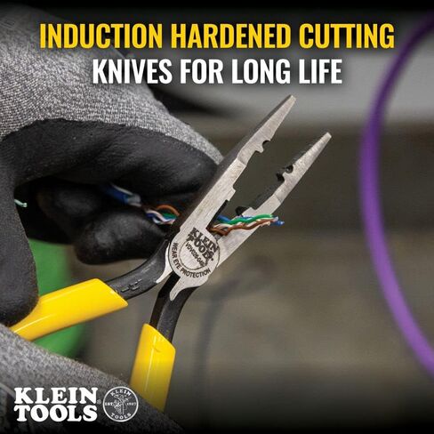 Klein Tools VDV026-049 Crimping Long Nose Pliers With Curved Handles, Grooved Jaws and Induction Hardened Steel in Saudi Arabia