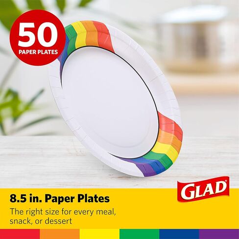 Glad Everyday Round Disposable 10" Paper Plates with Rainbow Design | Heavy Duty Soak Proof, Cut-Resistant, Microwavable Paper Plates for All Foods & Daily Use | 10 Inches, 36 Count in Saudi Arabia