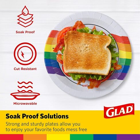 Glad Everyday Round Disposable 10" Paper Plates with Rainbow Design | Heavy Duty Soak Proof, Cut-Resistant, Microwavable Paper Plates for All Foods & Daily Use | 10 Inches, 36 Count in Saudi Arabia